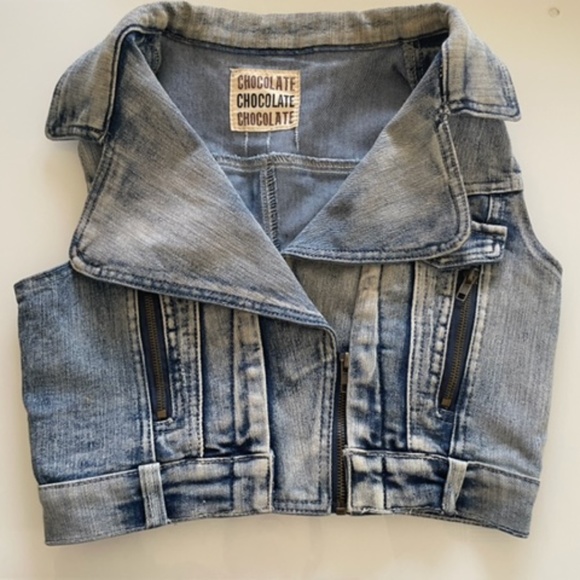 Chocolate USA | Y2K Distressed Blue Wash Denim Crop Vest Copper Zippers, Size S - Picture 4 of 10